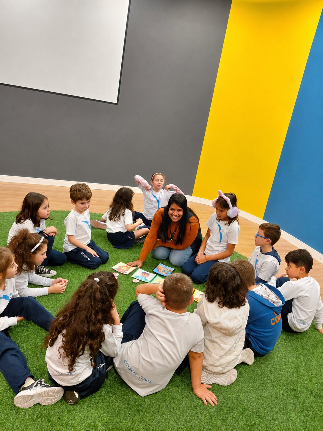 Professora em roda de conversa do programa socioemocional com os alunos
