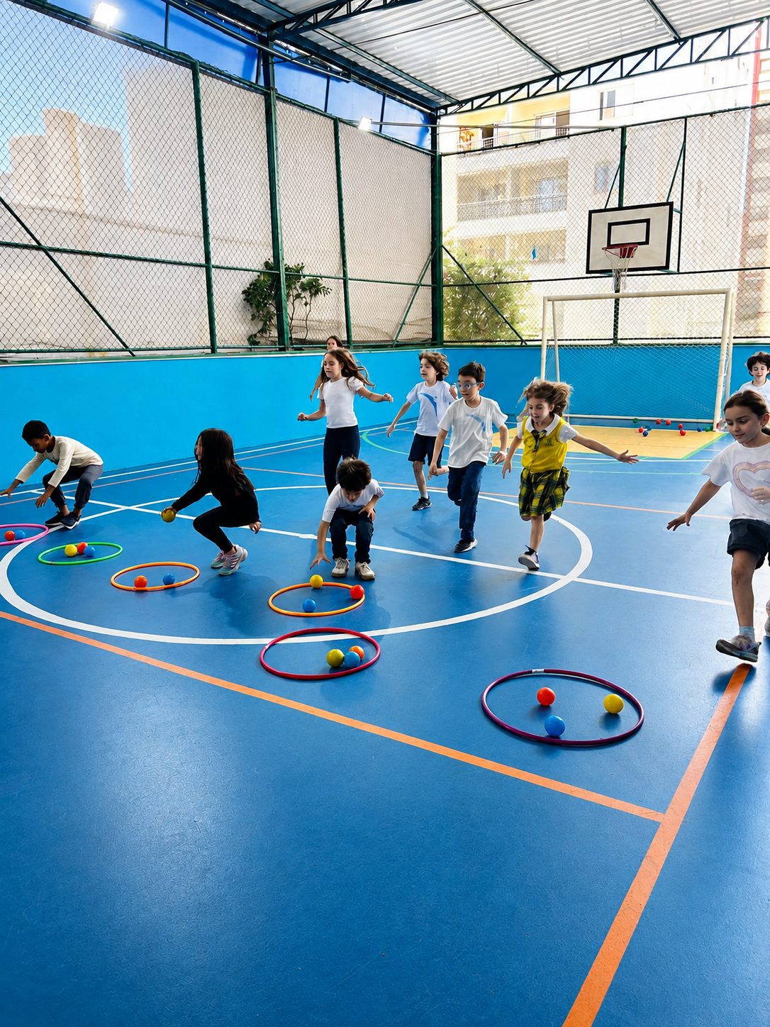 Atividade recreativa na quadra